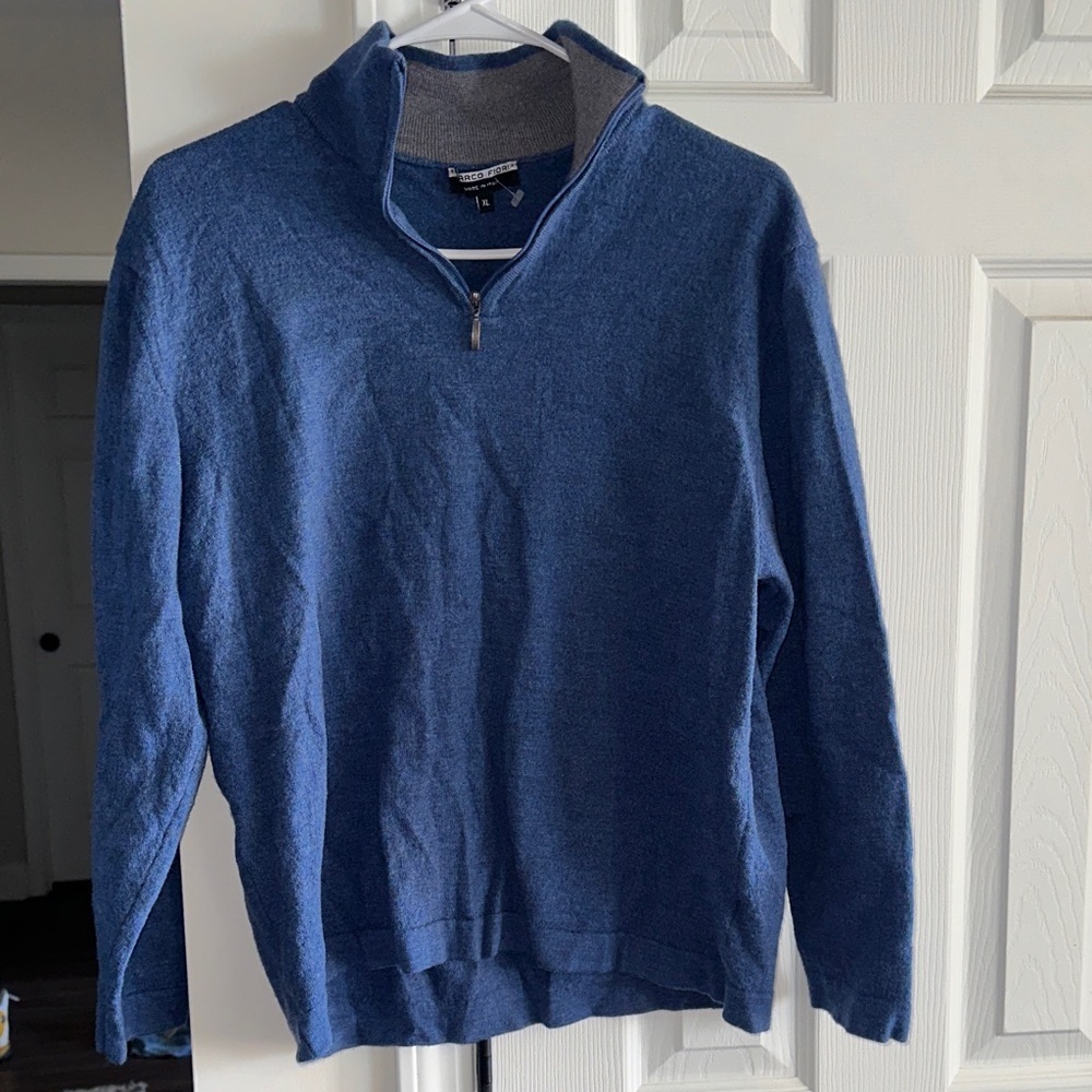 Marco Fiori Men's Stylish Blue Zip-Up Sweater 100% Merino Wool